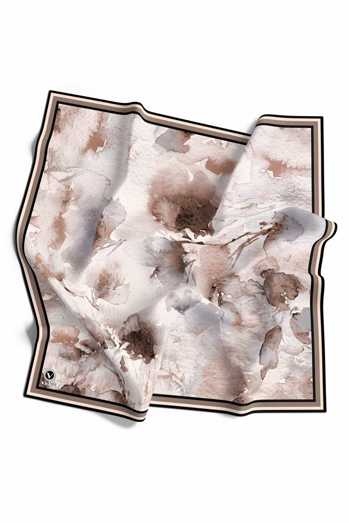 Rayon Sulu Boya Çiçek Desenli Bej Renkli 90x90 Dikim Şekli : El Dikişi Eşarp (İpek İçermez)