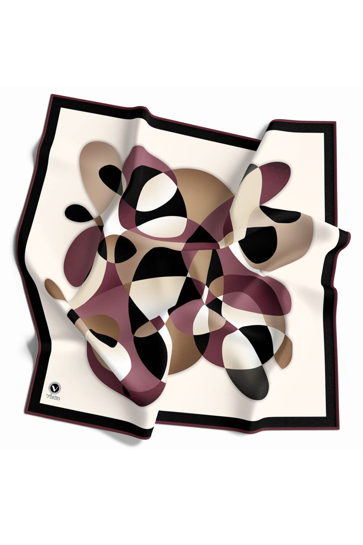 Twill Geometrik Desenli Mürdüm Renkli 90x90 Eşarp (İpek İçermez) Kenar Dikiş Şekli El Dikişli