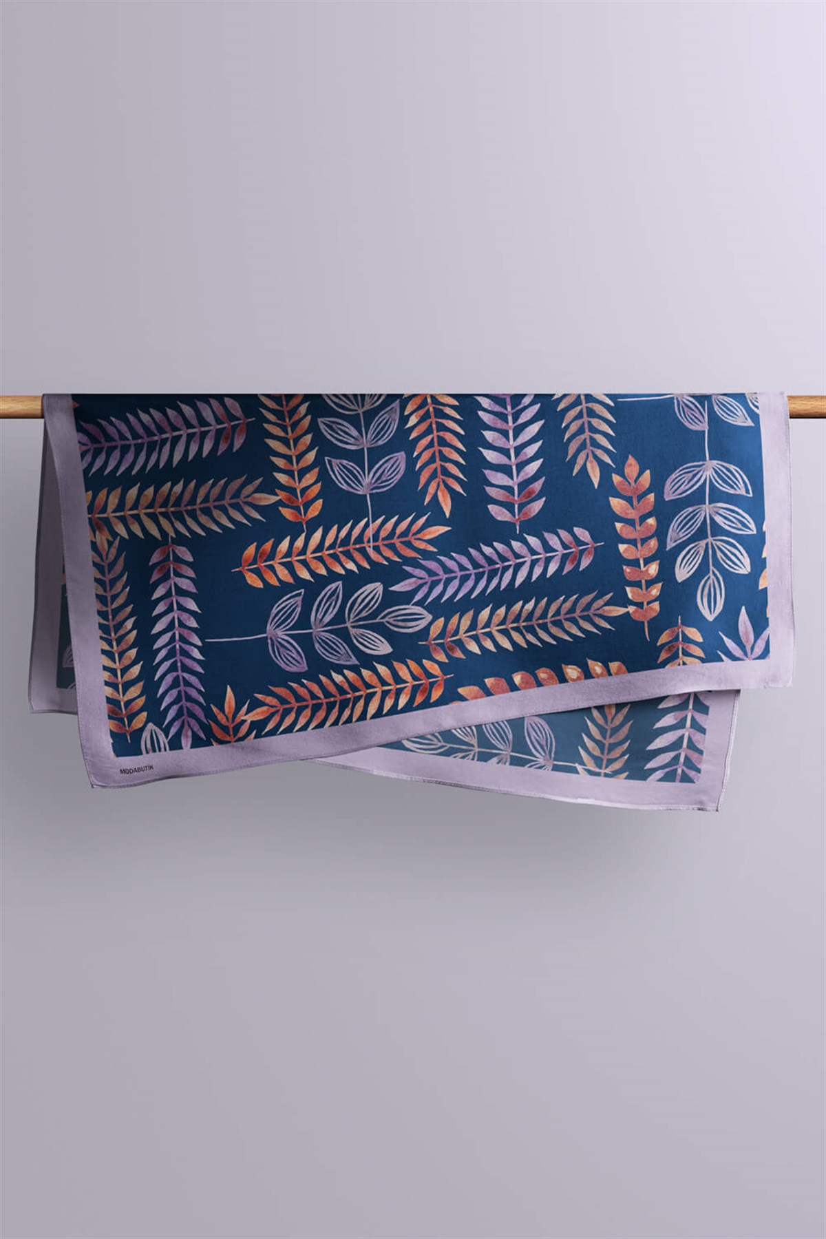 Violla Y82 Kadın Yaprak Desenli Bandana 50x50 Mavi DG0465-22