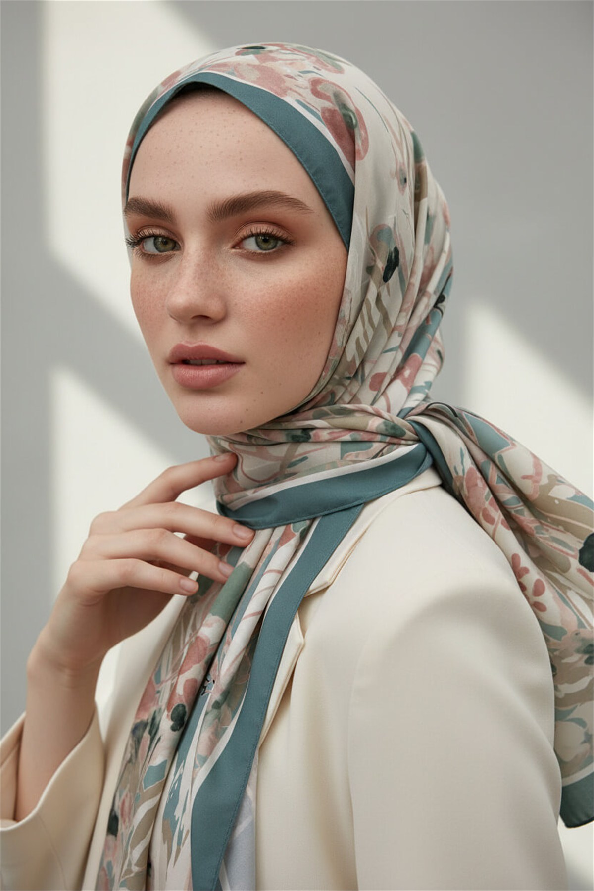 KREP BAHAR DALI DESENLİ KOYU MİNT YEŞİLİ RENKLİ 75X195 KIRIŞMAZ ŞAL