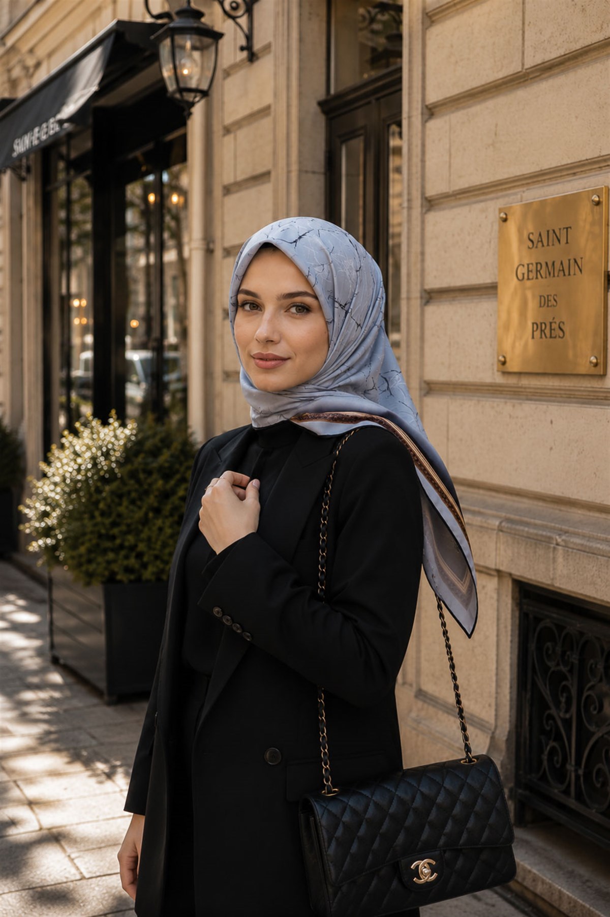 %100 Twill İpek Mermer Desenli Gümüş Renkli 90x90 Eşarp Dikim Şekli : El Dikişi