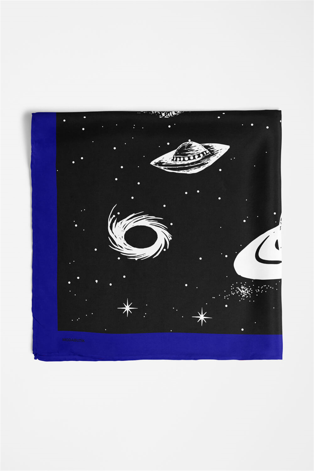 Z96 Kadın Gezegen Desenli Bandana 50x50 Siyah Beyaz DG0320-22