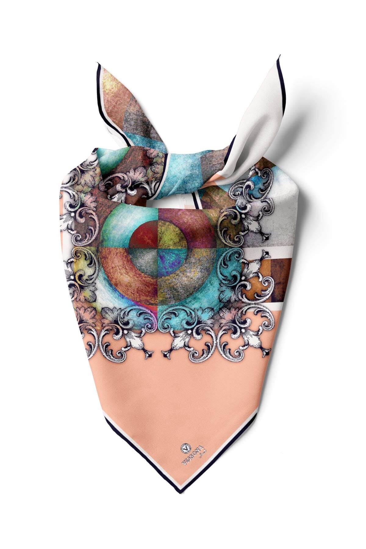 %100 İpek Kadın Desenli Bandana 80x80