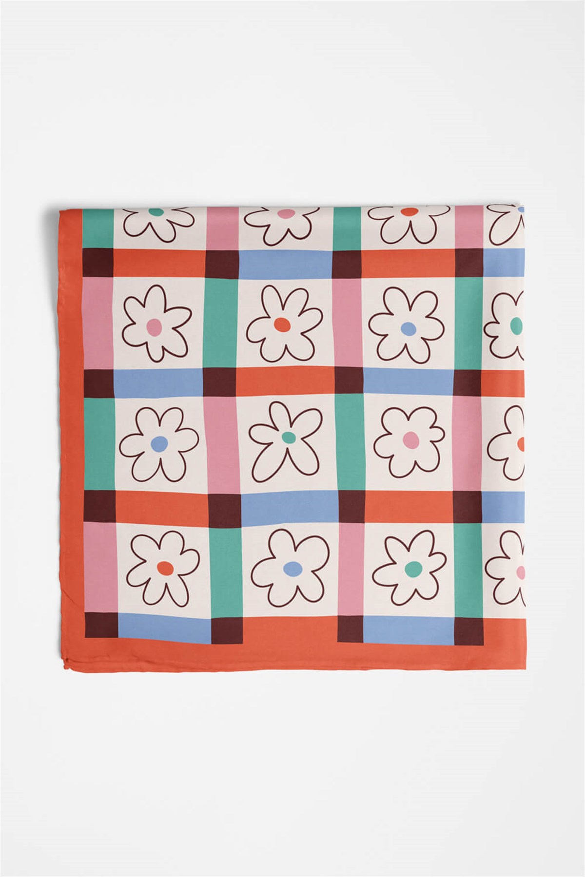 %100 İpek Çiçek Desenli Kadın Bandana