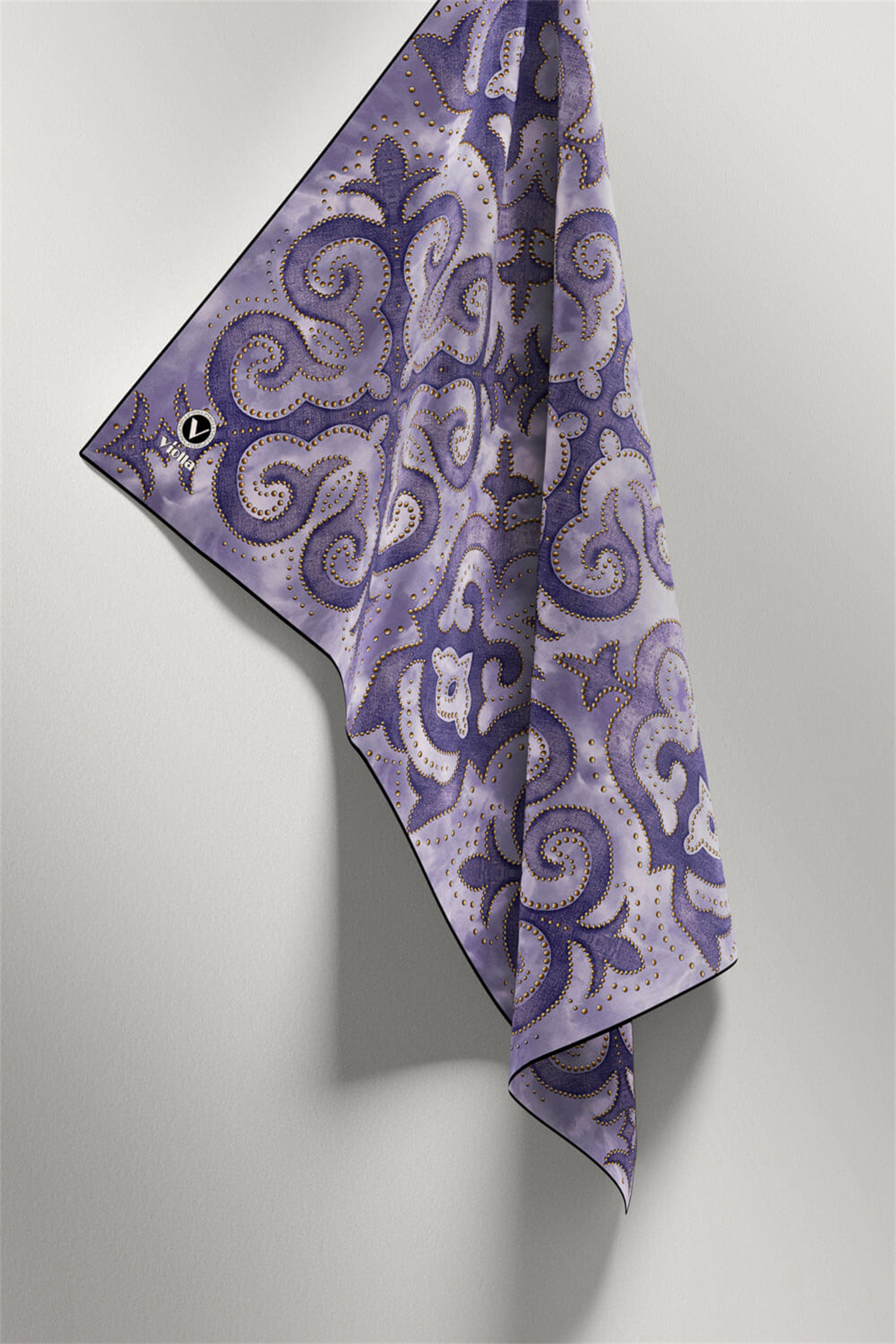 Twill Barok Desenli İndigo Renkli 90x90 Eşarp (İpek İçermez) Kenar Dikiş Şekli El Dikişli