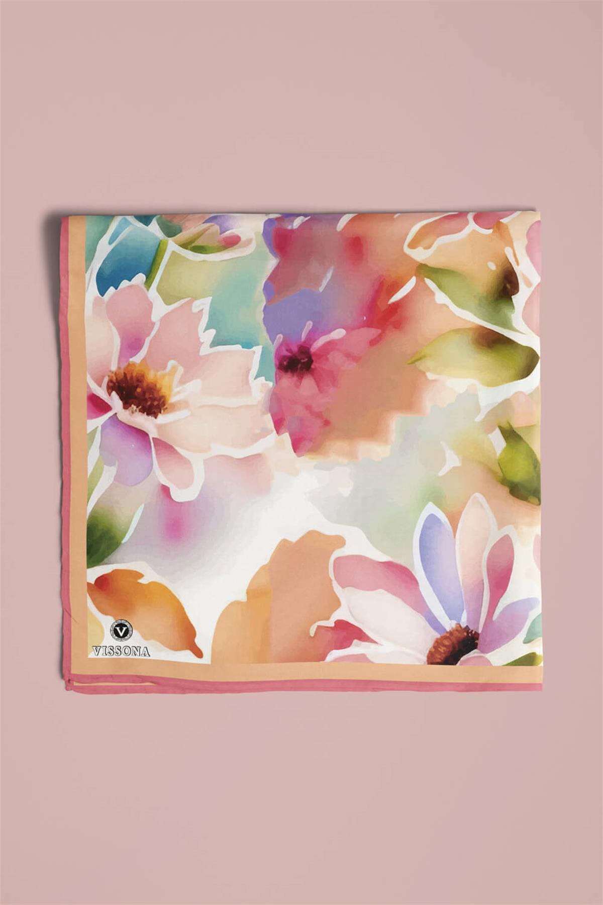 Vissona Çiçek Desenli İpek Bandana