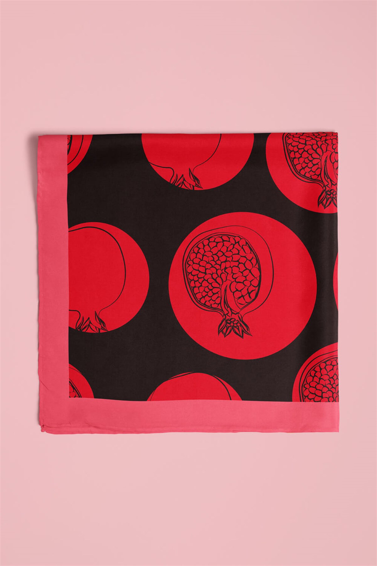 Violla V20 Kadın Nar Desenli Bandana 50x50 Kırmızı Siyah