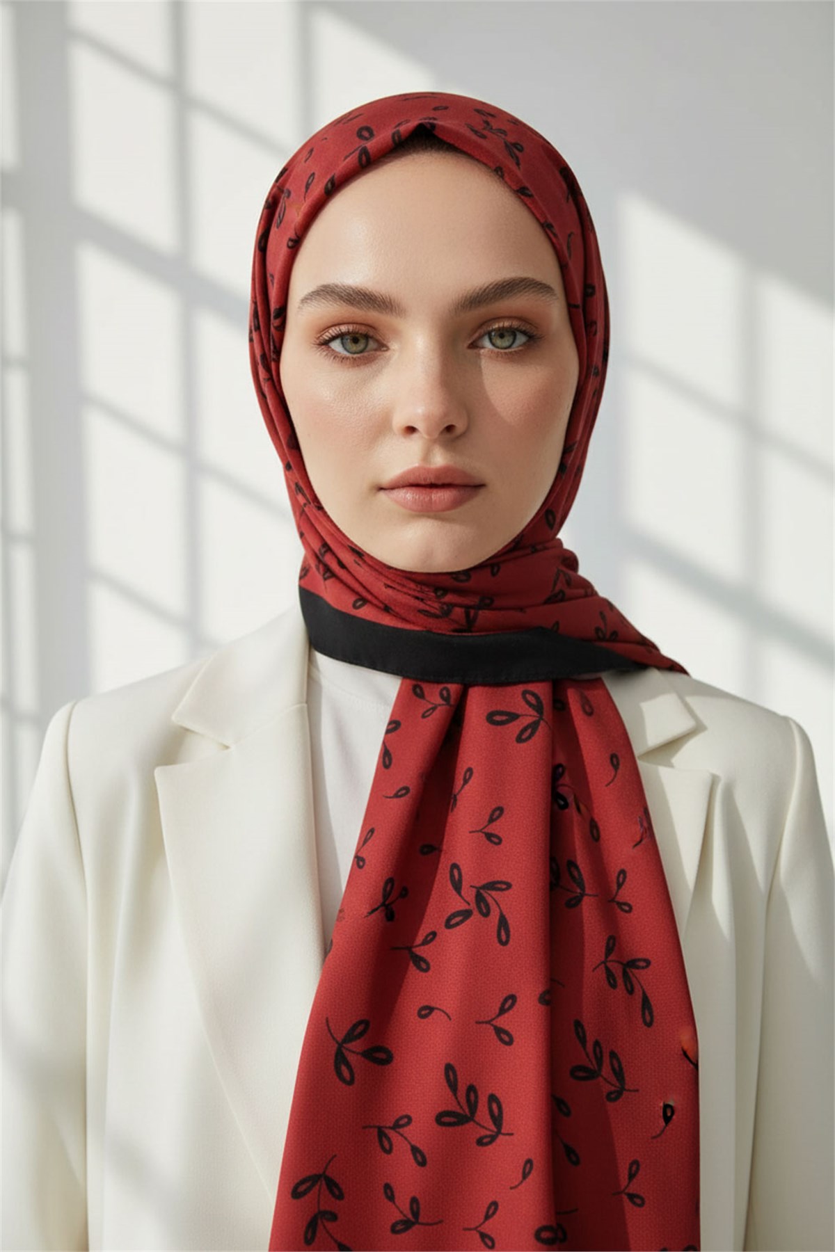 KREP YAPRAK DESENLİ BORDO RENKLİ 75X195 KIRIŞMAZ ŞAL