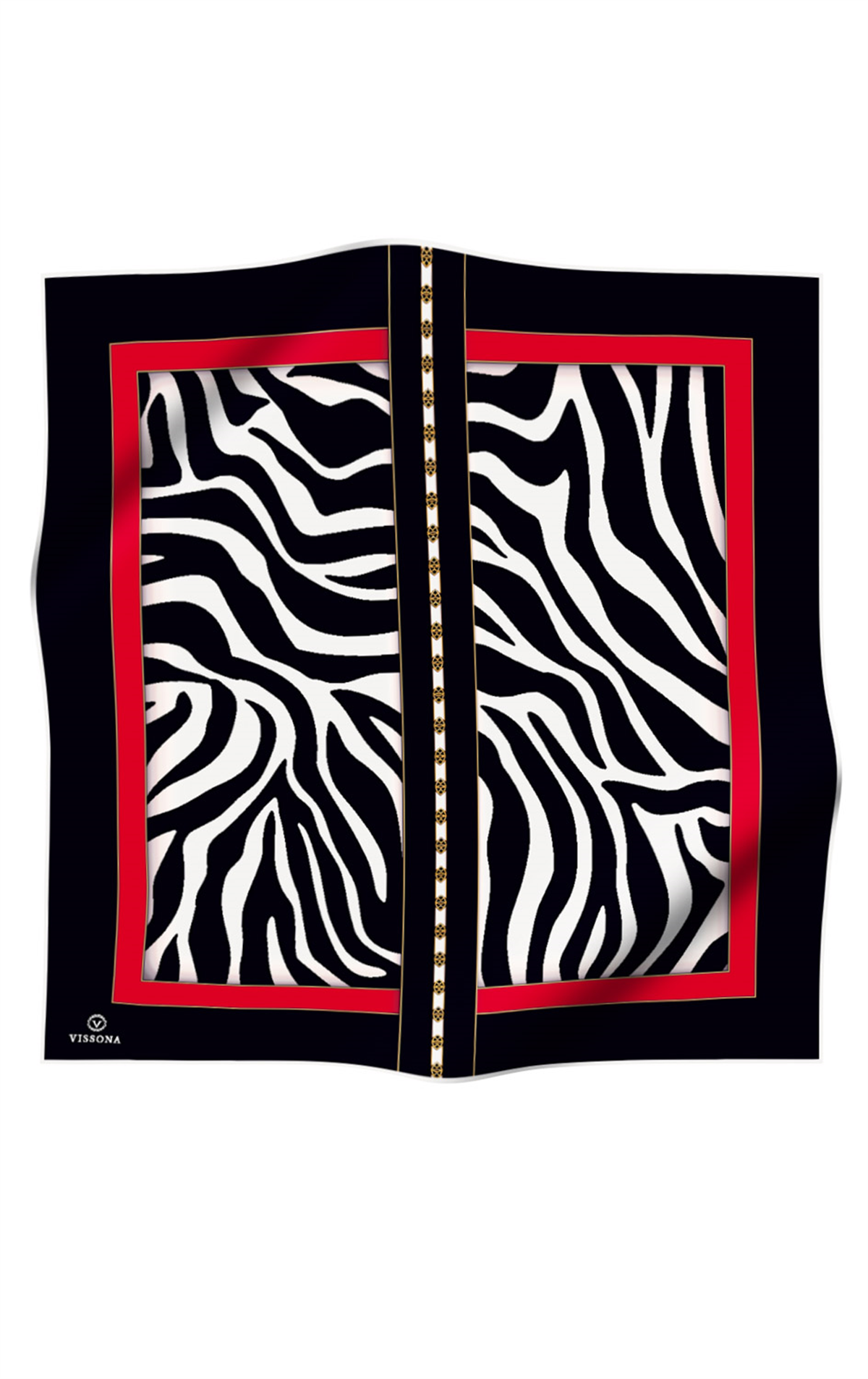 %100 Twill İpek Zebra Desenli Siyah - Kırmızı Renkli 90x90 Eşarp Kenar Dikiş Şekli El Dikişli
