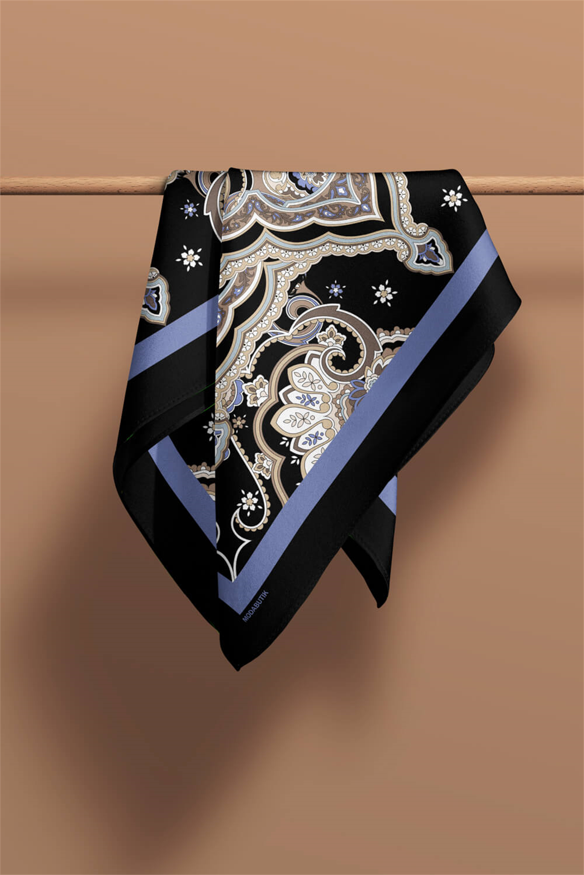 C35 Kadın Krem Açık Mavi Layer Desenli 50x50 Bandana HYL DG0956-22