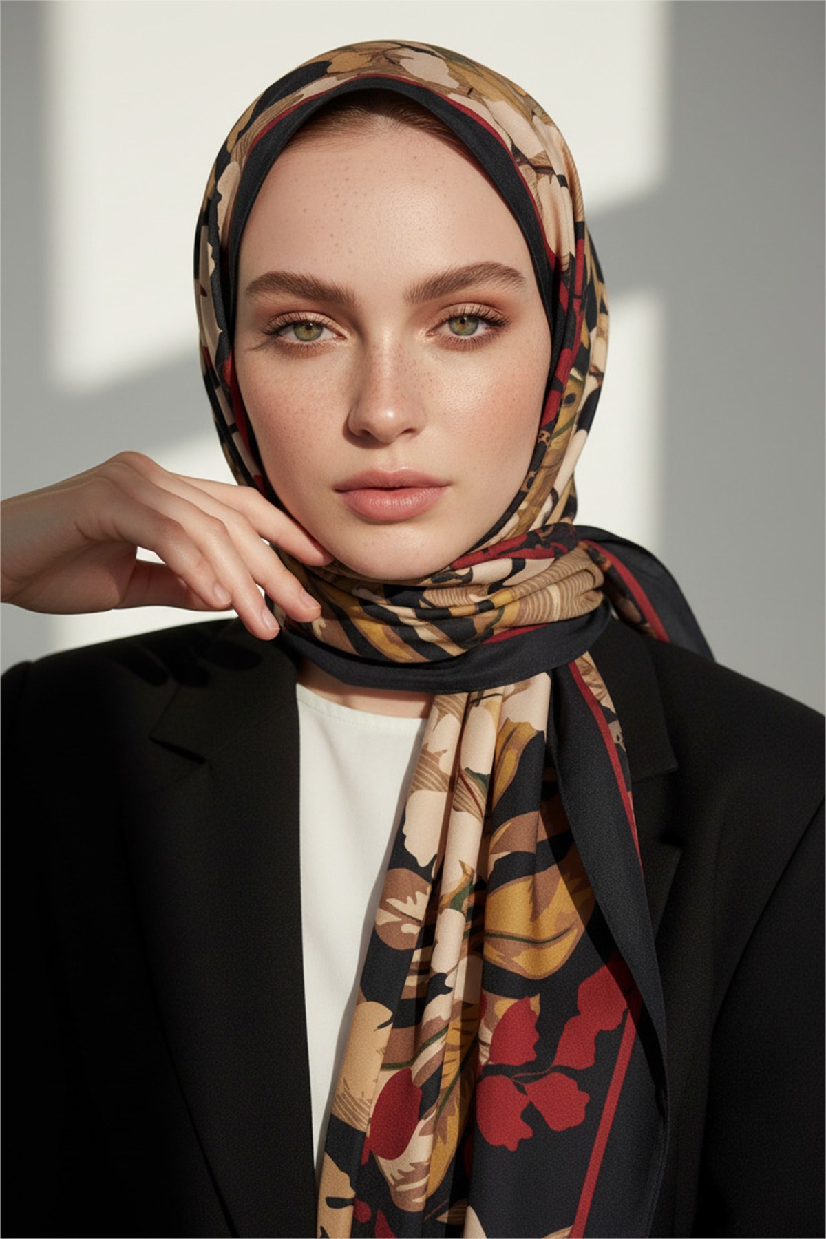 KREP YAPRAK DESENLİ BORDO RENKLİ 75X195 KIRIŞMAZ ŞAL