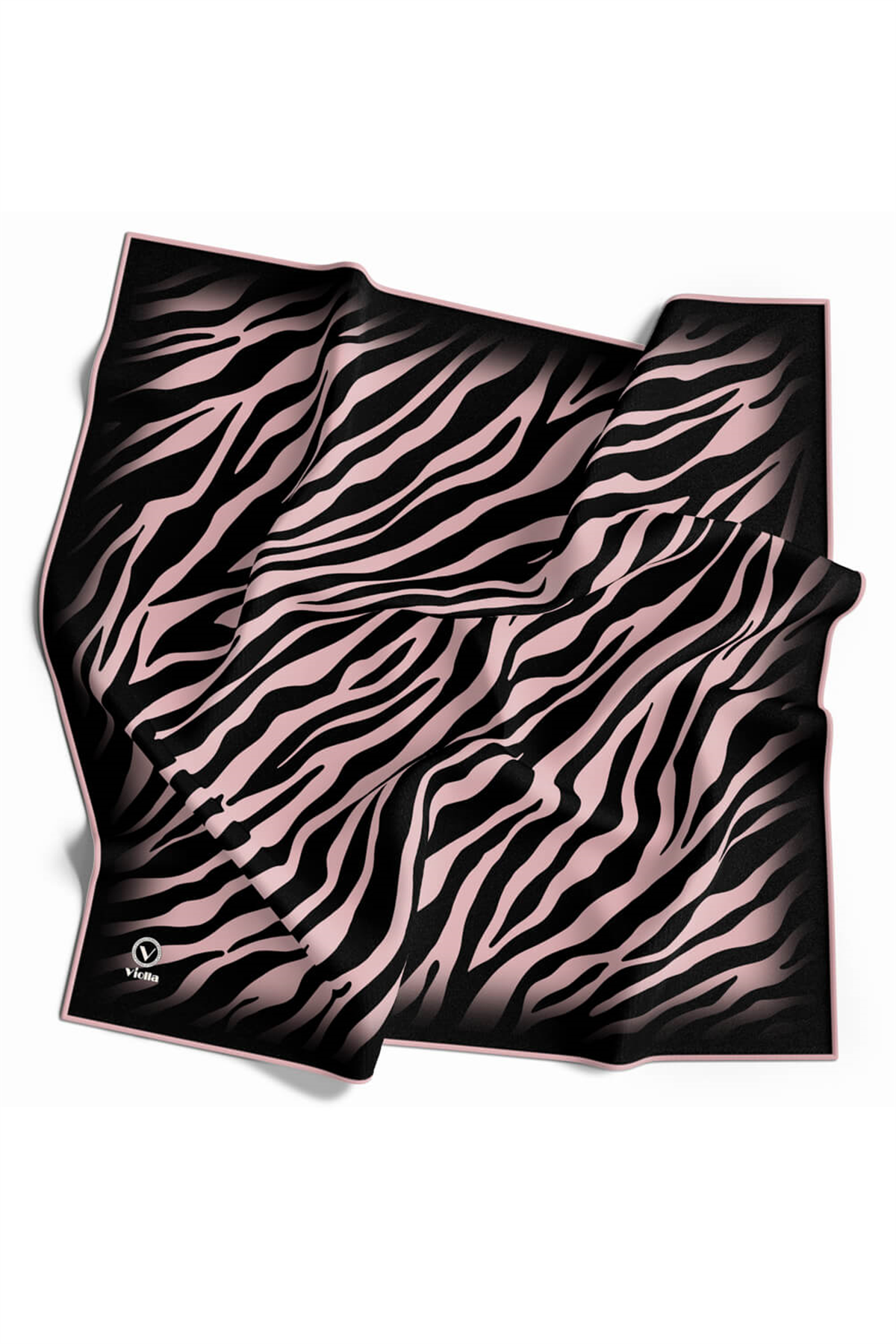 Twill Zebra Desenli Pudra Renkli 90x90 Eşarp (İpek İçermez) Dikim Şekli : El Dikişi