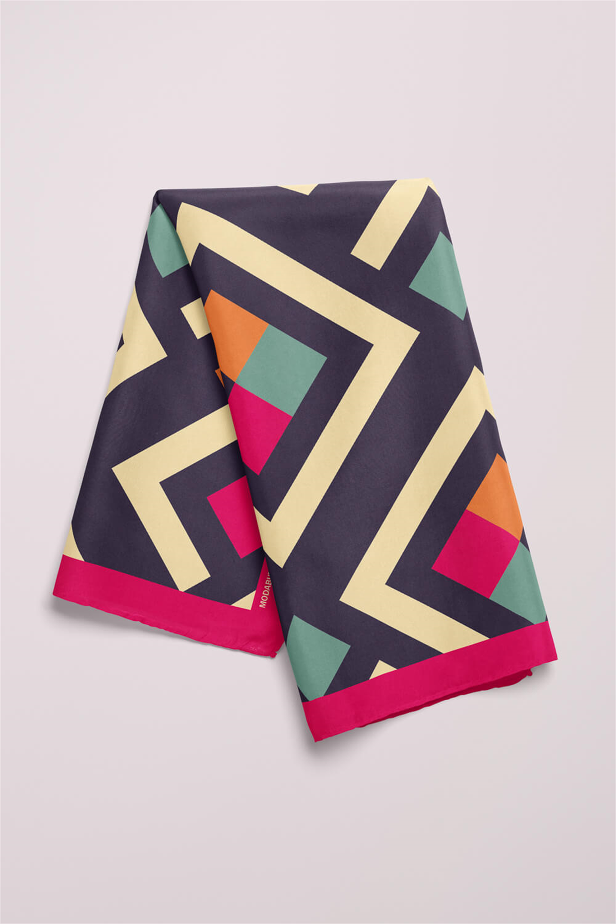 V48 Kadın Geometric Desenli Bandana 50x50 Mavi DG0119-22