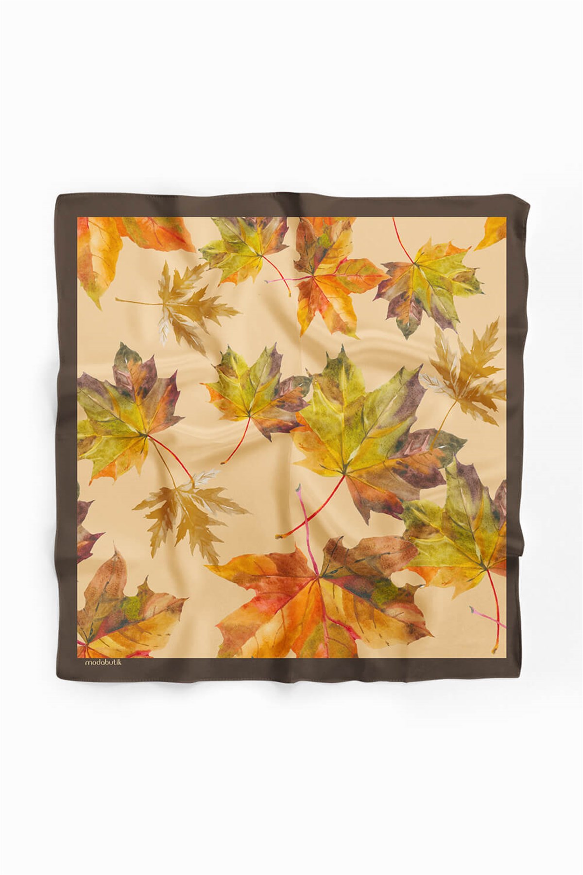 Violla B107 Kadın Yaprak Desenli Bandana 50x50 Yeşil Kahverengi DG0437-22
