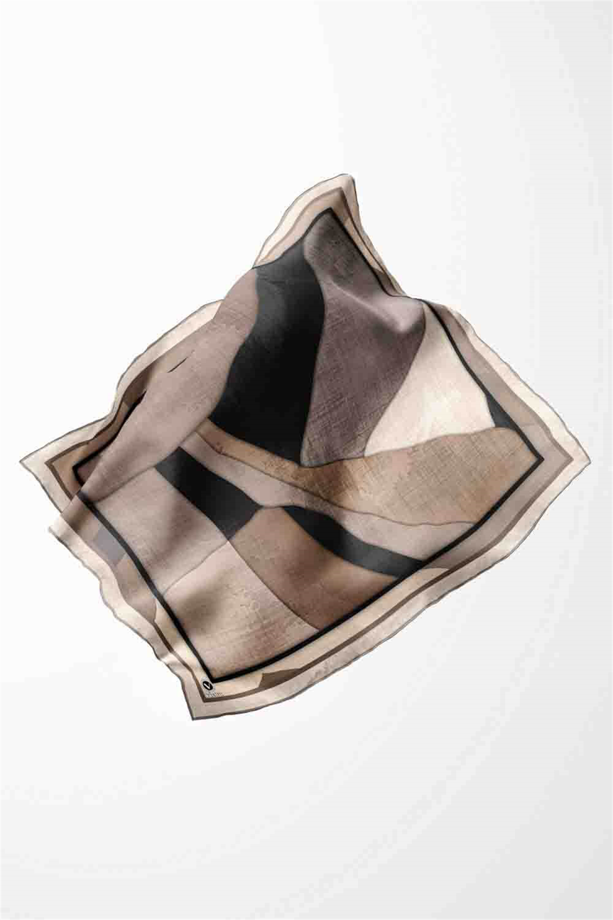 Twill Geometrik Desenli Taş Renkli 90x90 Eşarp (İpek İçermez) Kenar Dikiş Şekli El Dikişli