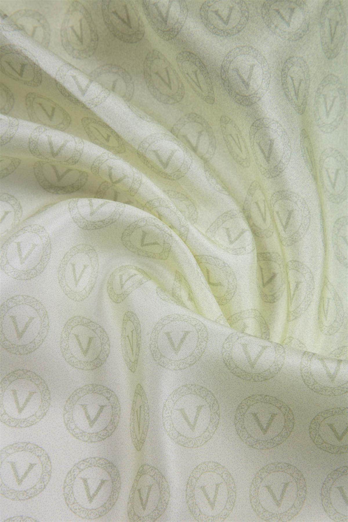 %100 İpek Degradeli Ve Monogram Desenli Fıstık Yeşili - Gold Renkli 92x210 Şal