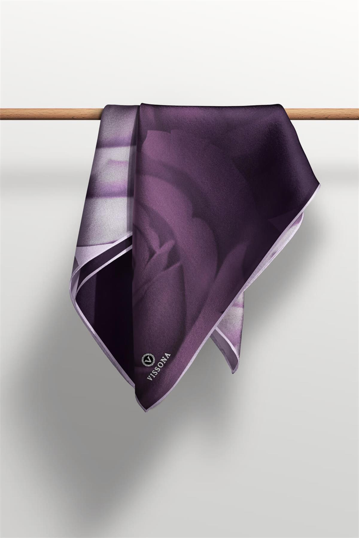 %100 Twill İpek Gül Desenli Gül Kurusu - Mürdüm Renkli 90x90 Eşarp Dikim Şekli : El Dikişi