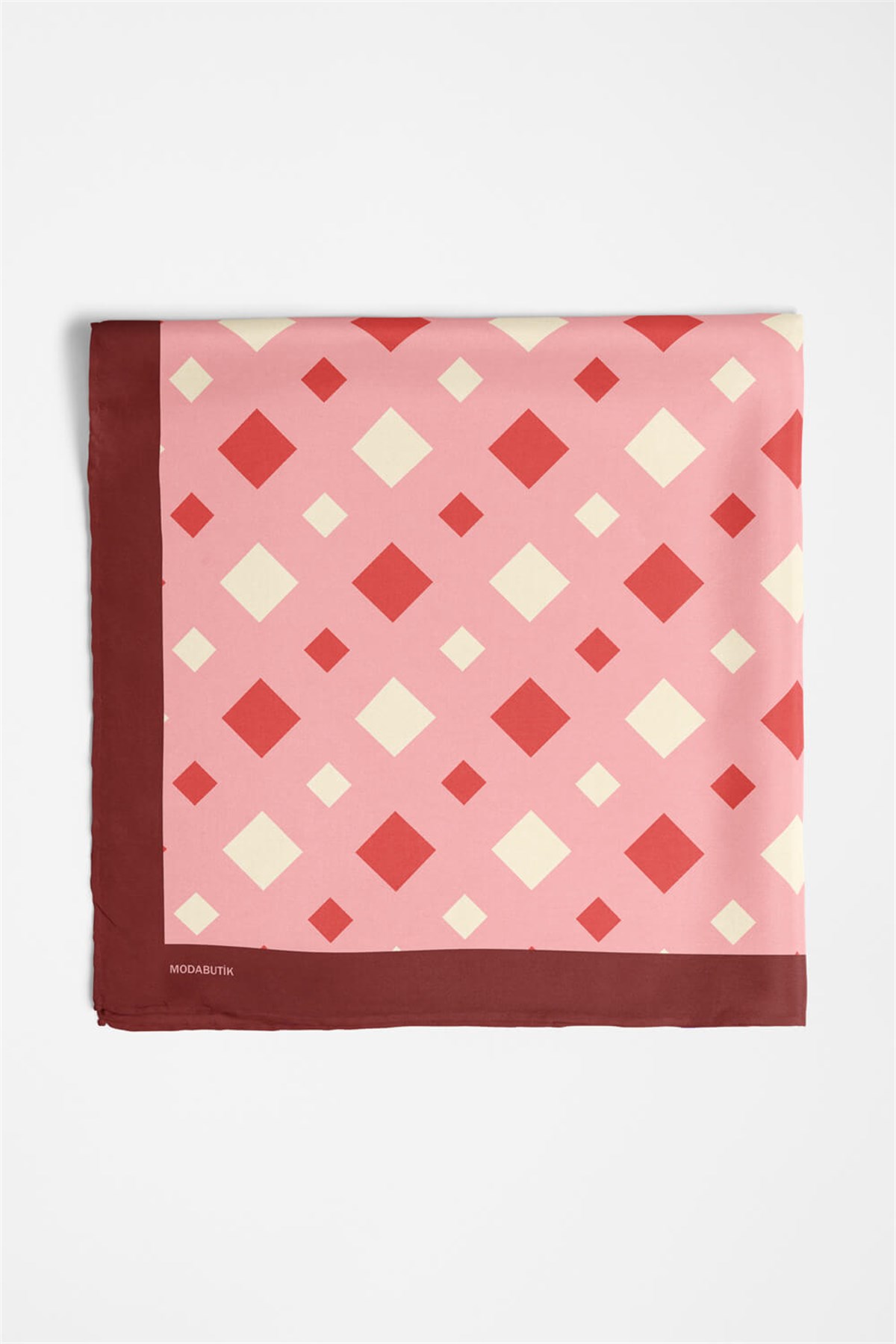 Violla D44 Kadın Kareli Desenli Bandana 50x50 Kırmızı DG0281-22