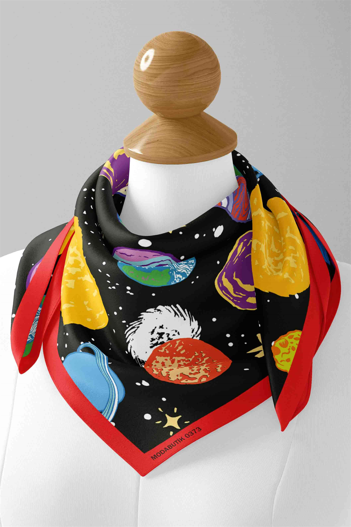 B104 Kadın Gezegen Desenli Bandana Siyah Sarı Mavi DG0373-22 Snz