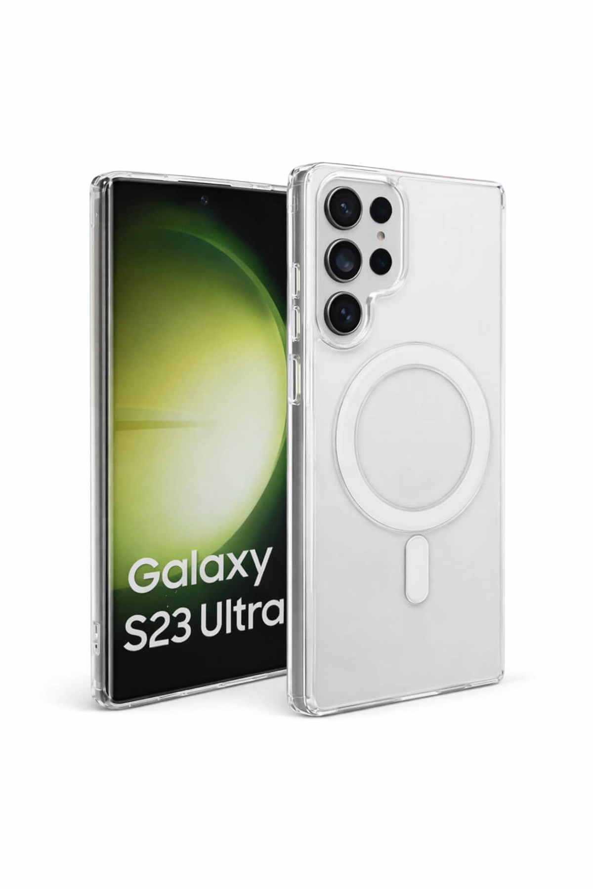 Samsung Galaxy S23 Ultra Uyumlu Kamera Korumalı Magsafe Wireless Şarj Özellikli Lüks Şeffaf Silikon Telefon Kılıfı