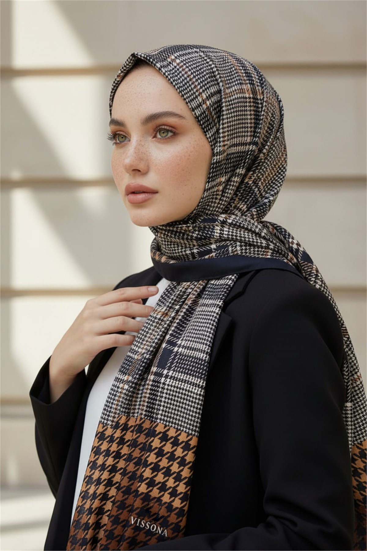 KREP EKOSELİ KAZAYAK DESENLİ HARDAL RENKLİ 75X195 KIRIŞMAZ ŞAL