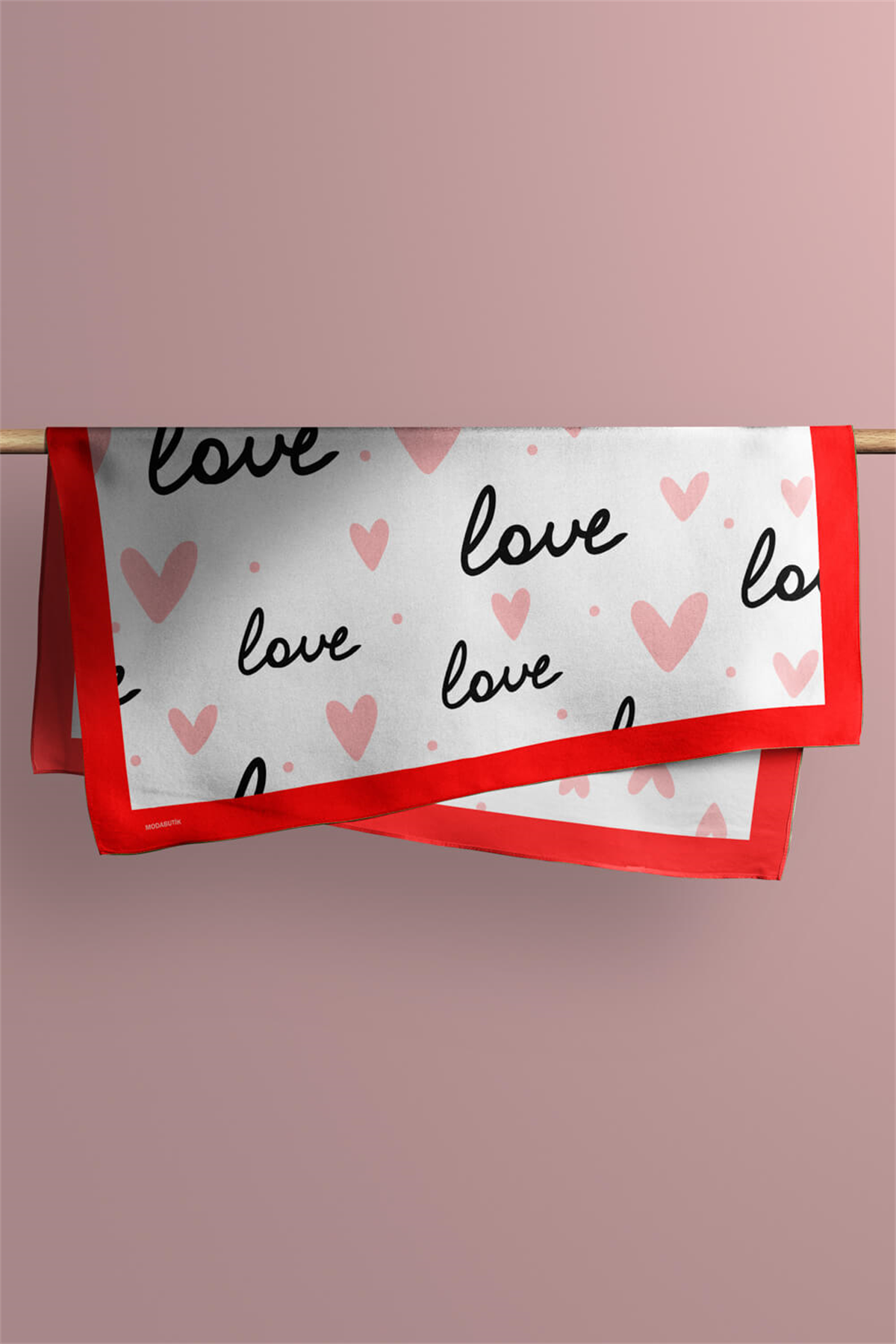 Y13 Kadın Love Desenli Bandana 50x50 Pembe Beyaz DG0468-22