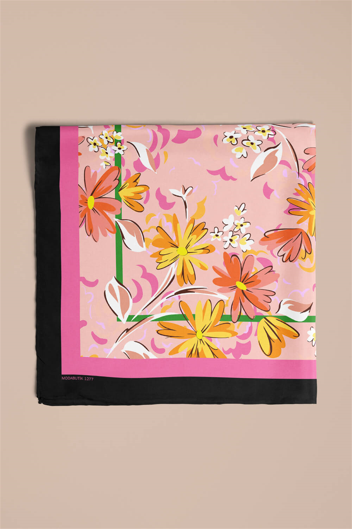 G33 Kadın Krem Yaprak Desenli 50x50 Bandana HYL DG01277-22