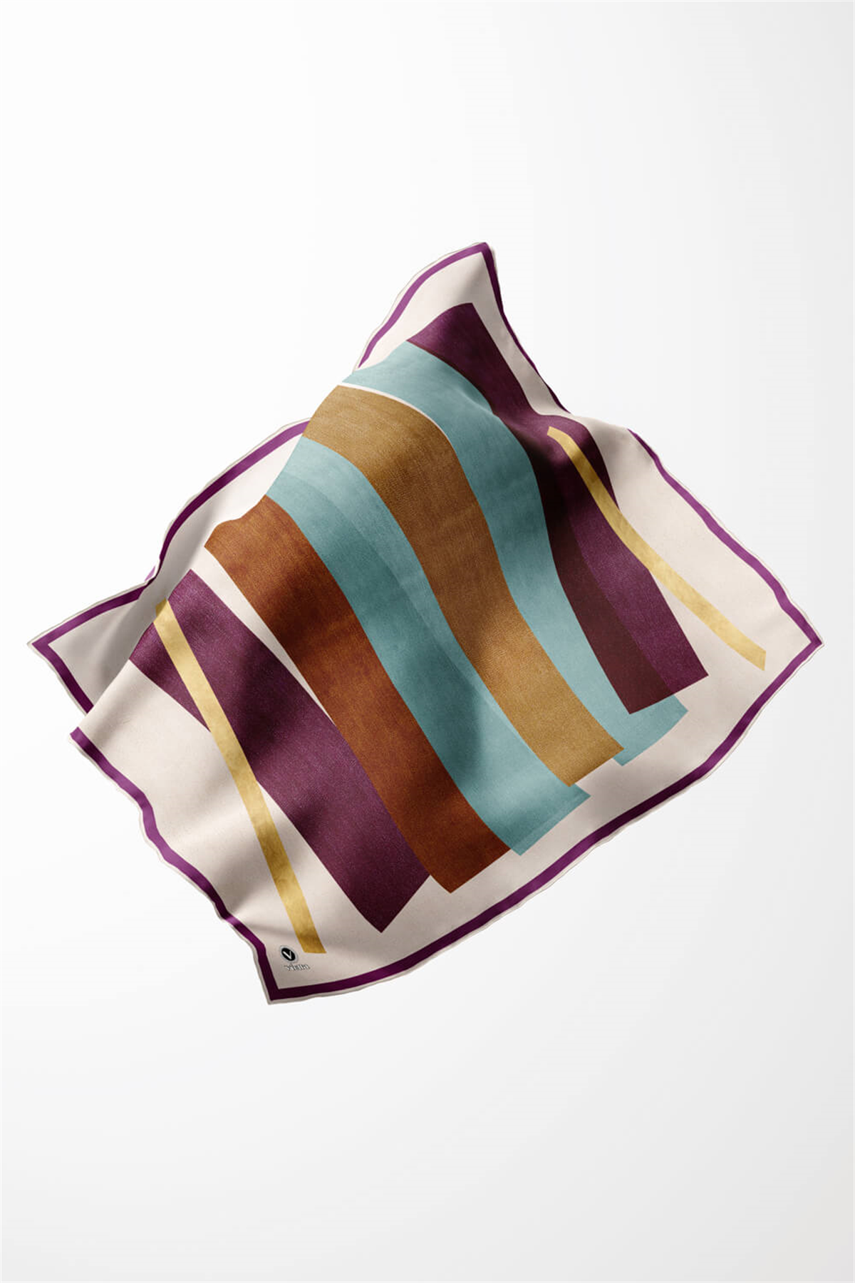 Twill Geometrik Desenli Mürdüm Renkli 90x90 Eşarp (İpek İçermez) Kenar Dikiş Şekli El Dikişli