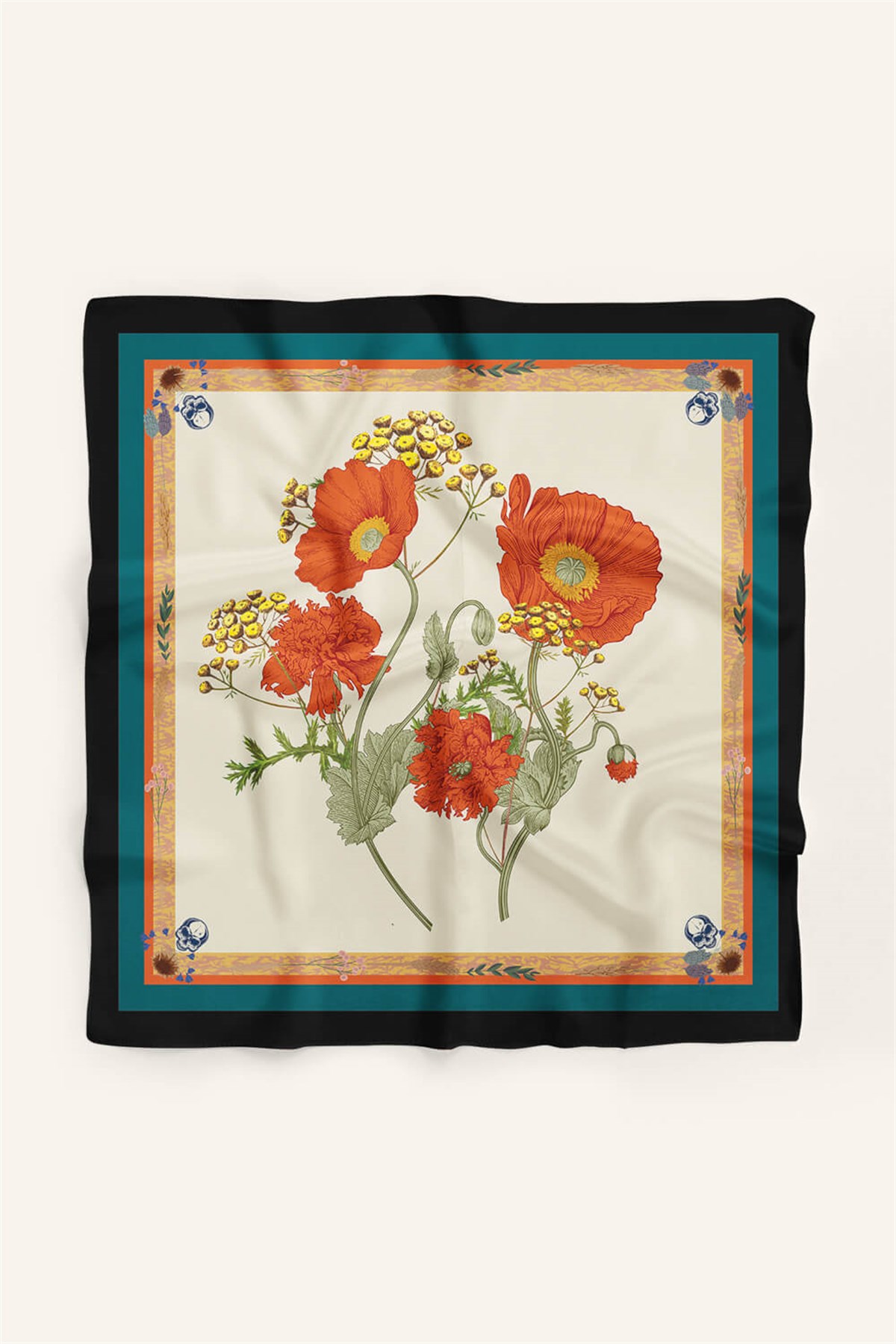 Violla B30 Kadın Krem Çiçek Desenli 50x50 Bandana