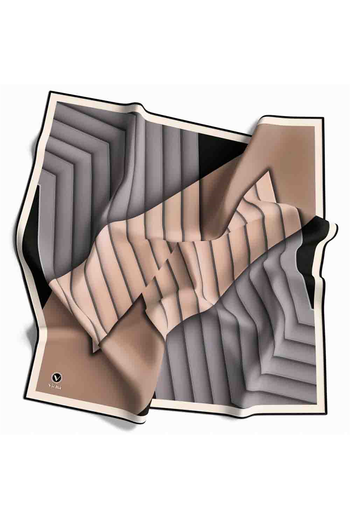 Rayon Zikzak Çizgi Desenli Gri Renkli 90x90 Eşarp (İpek İçermez) Dikim Şekli : El Dikişi