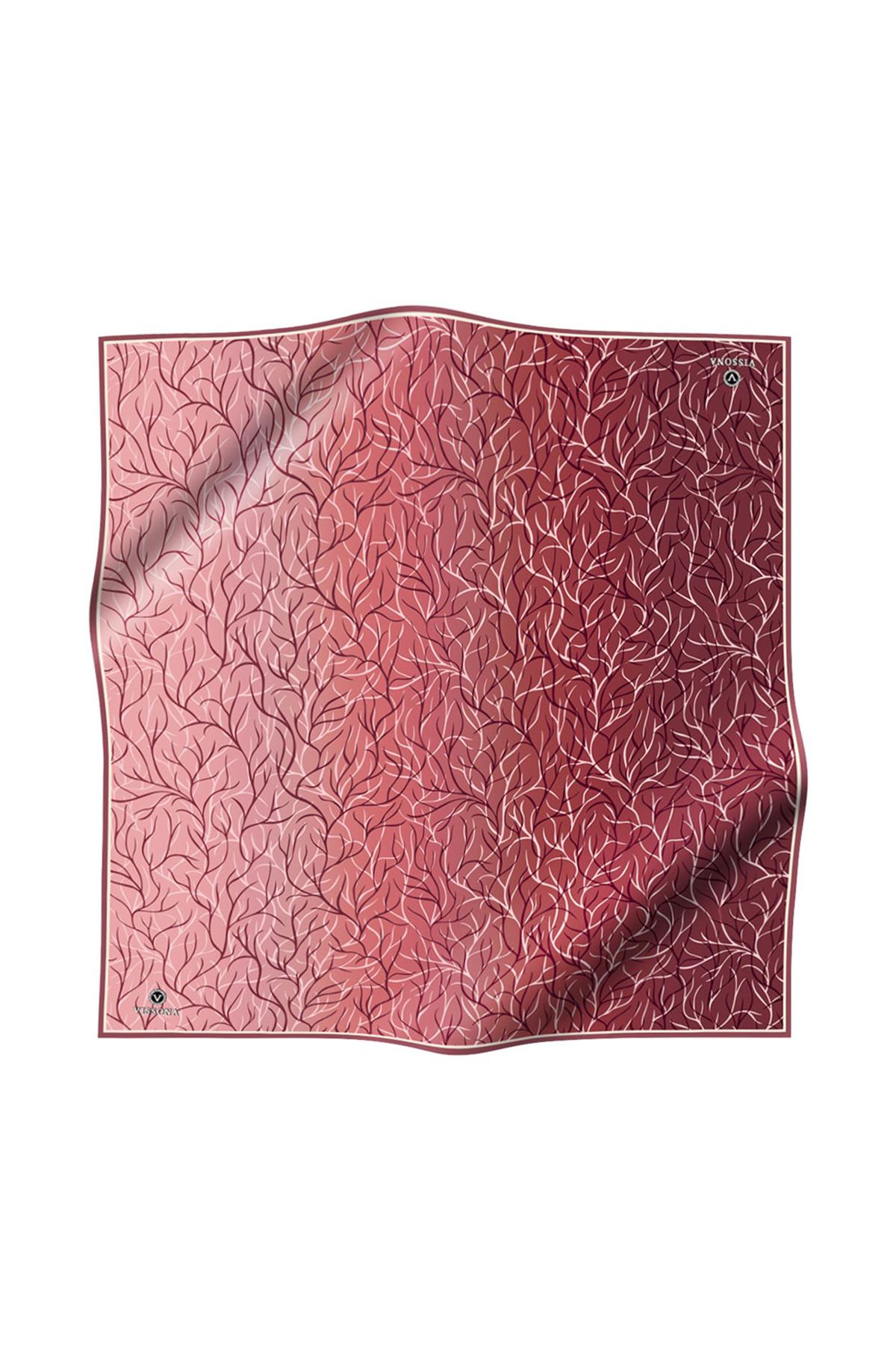 %100 Twill İpek Degrade Desenli Gül Kurusu Renkli 90x90 Eşarp Dikim Şekli : El Dikişi