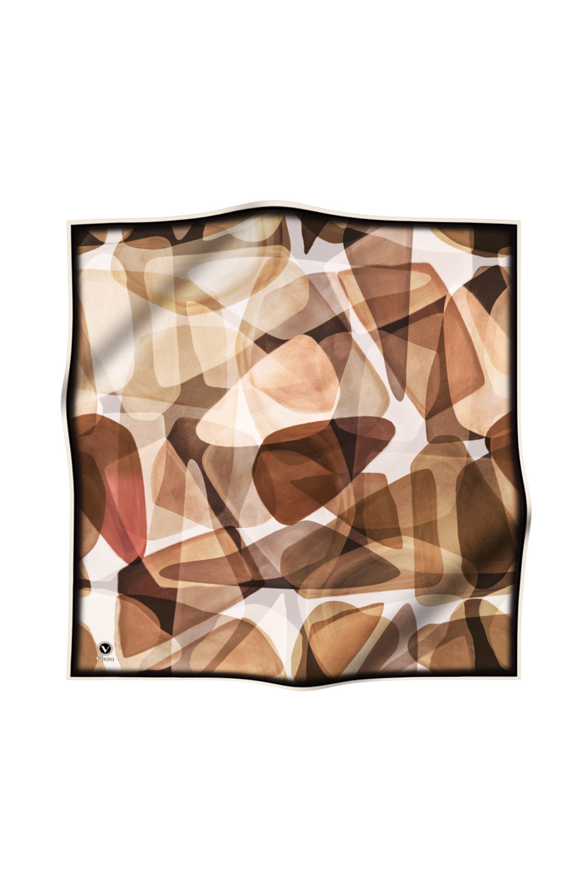 Twill Geometrik Batik Desenli Bej Renkli 90x90 Eşarp (İpek İçermez) Kenar Dikiş Şekli El Dikişli