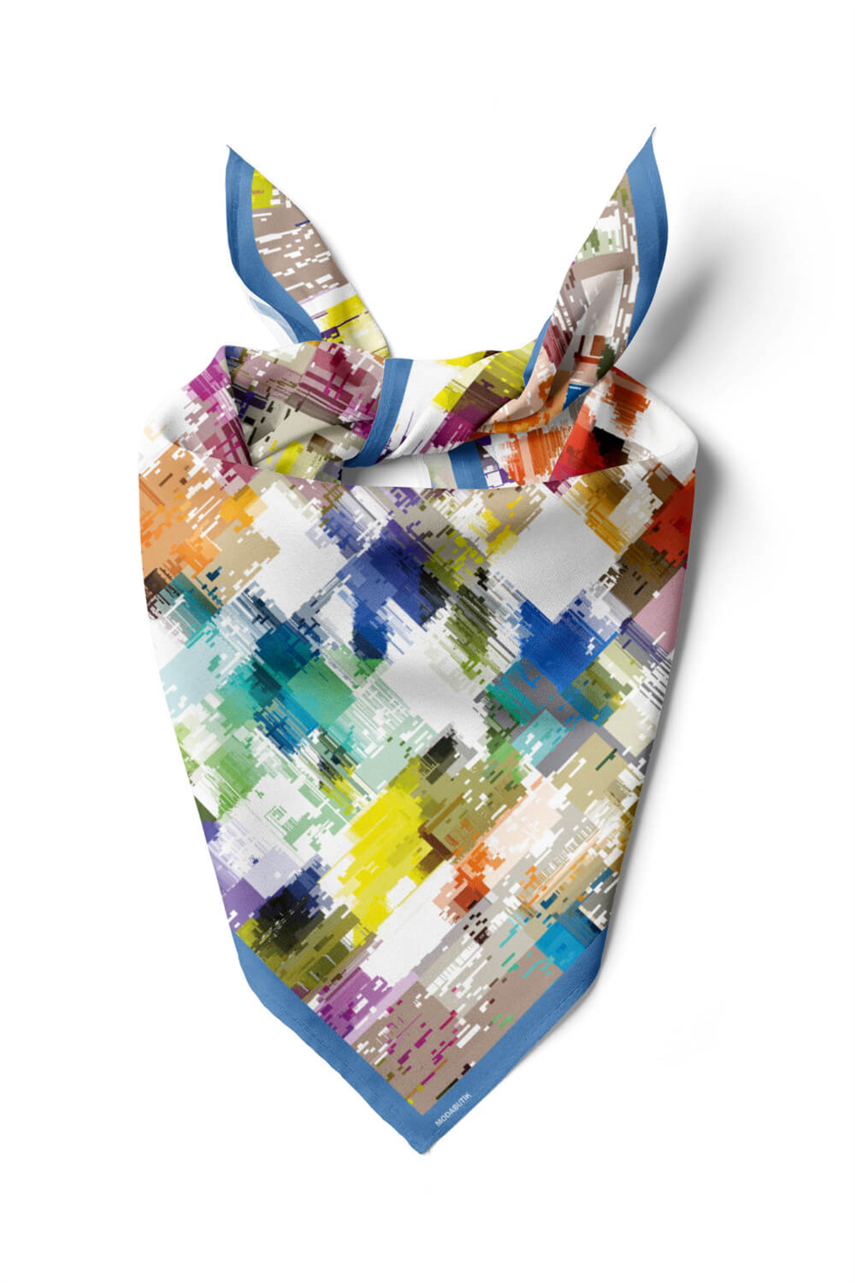 D78 Kadın Ekose Desenli Bandana 50x50 Mavi DG0197-22