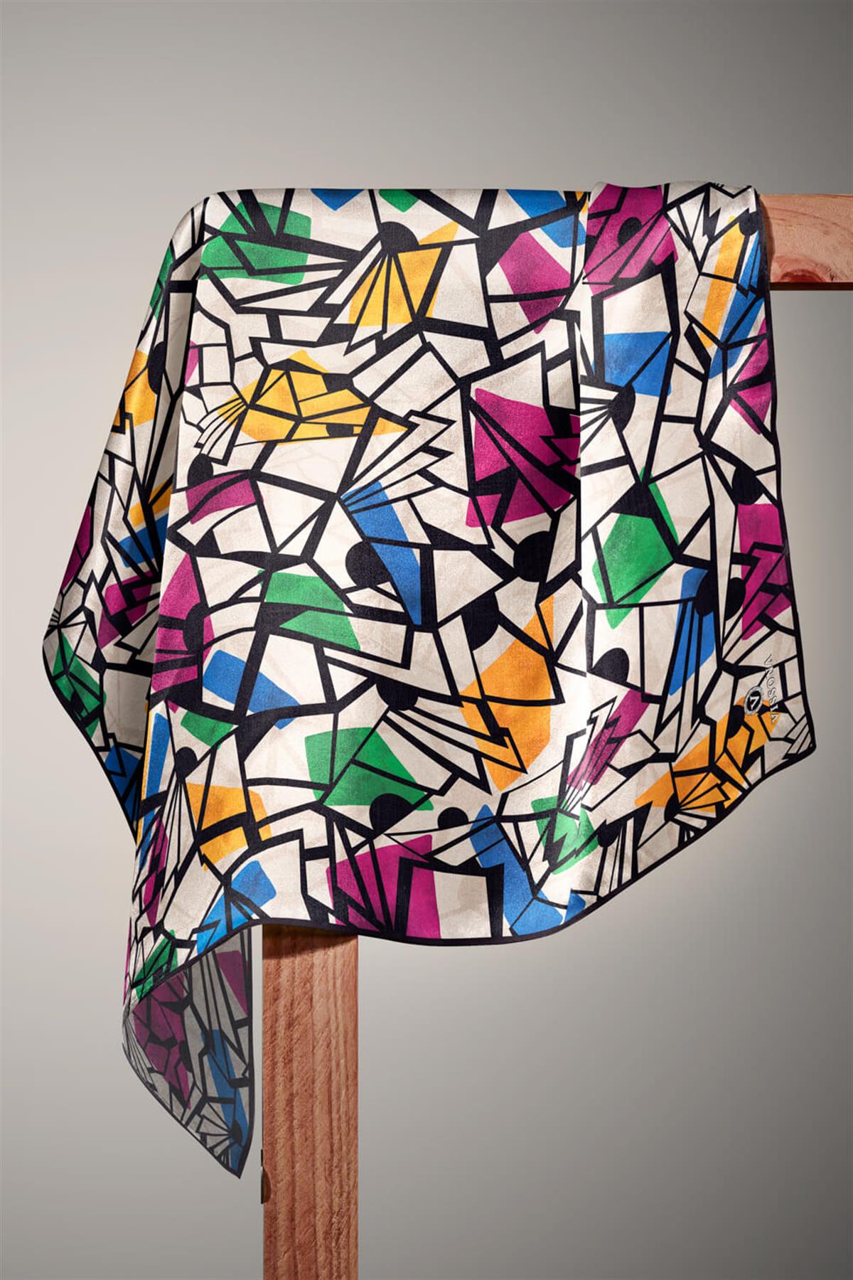 %100 Twill Renkli Petek Desenli Fuşya - Benetton Yeşili Renkli 90x90 Eşarp Dikim Şekli: El Dikişii