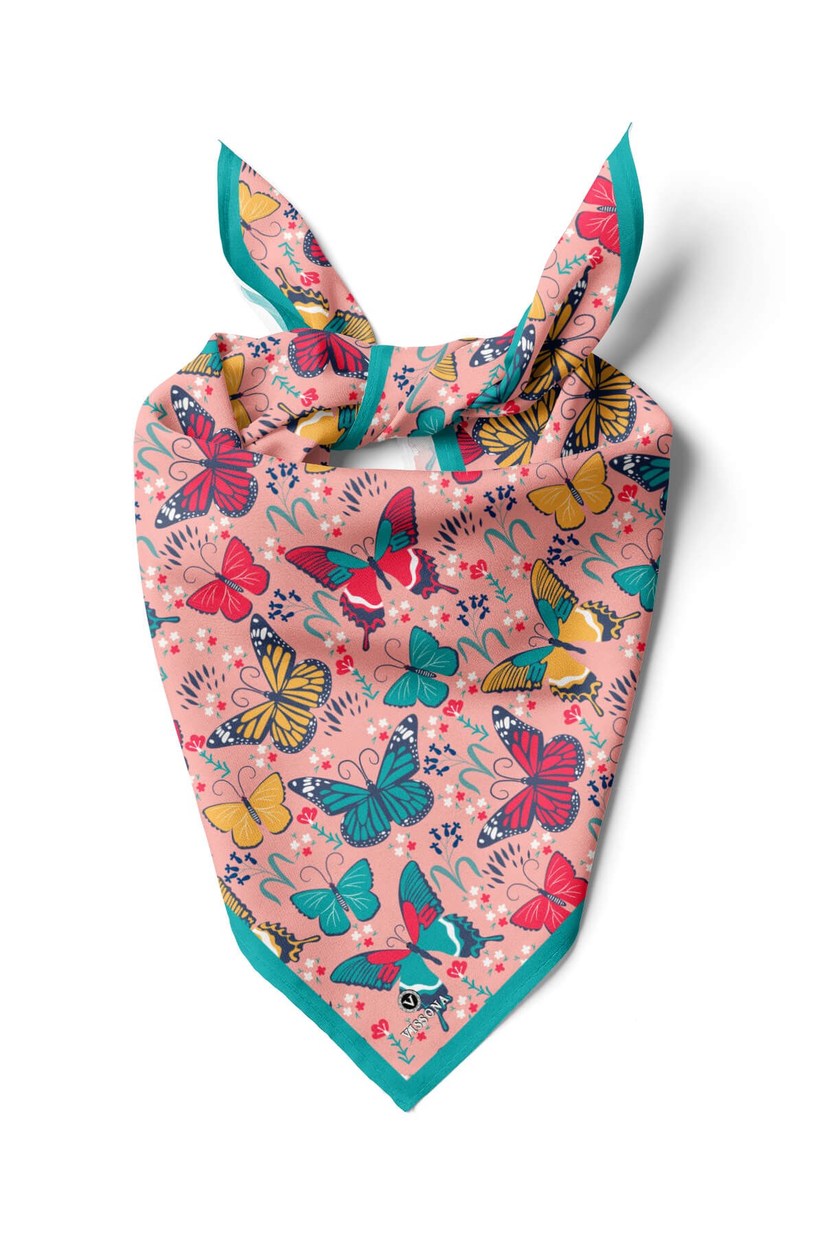 %100 İpek Kelebek Desenli Kadın Bandana