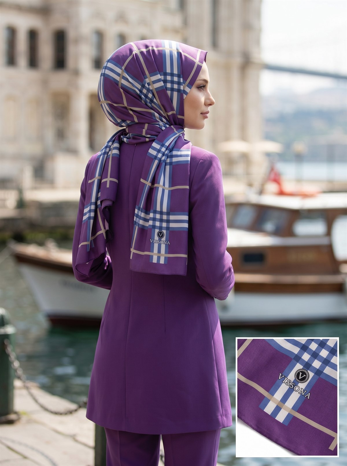 KREP EKOSE DESENLİ MÜRDÜM RENKLİ 75X195 KIRIŞMAZ ŞAL