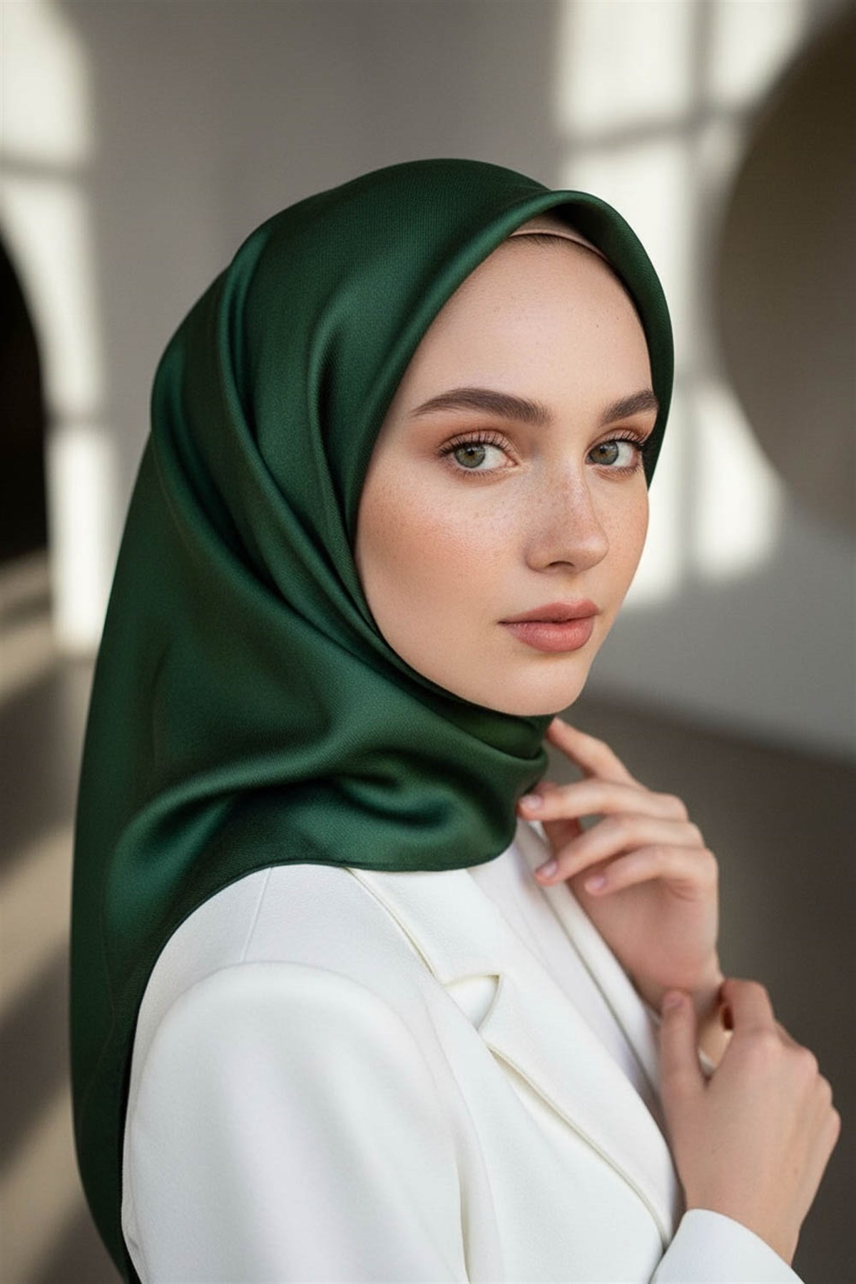 %100 Twill İpek Düz Zümrüt Yeşili Renkli Daha Tok Exclusive Serisi 90x90 Eşarp Dikim Şekli : El Dikişi