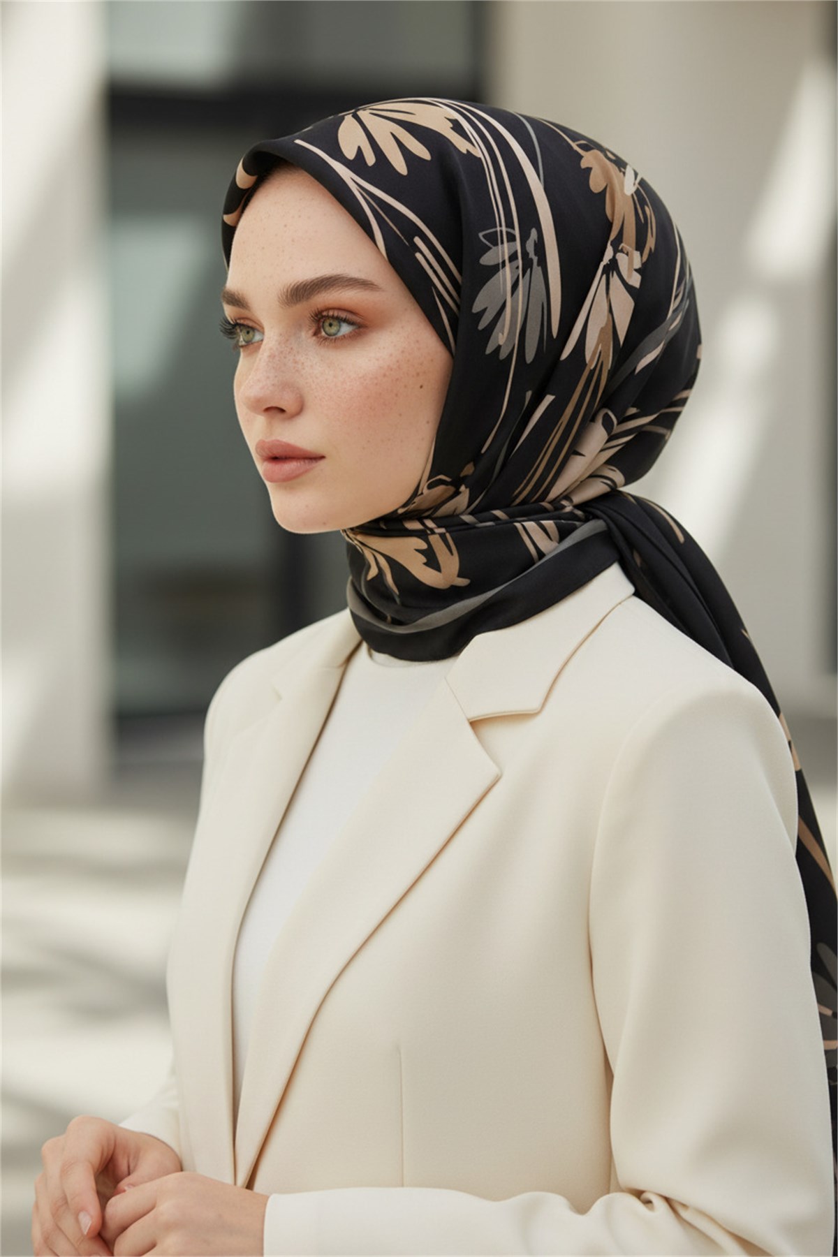 KREP ÇİÇEK DESENLİ GRİ RENKLİ 75X195 KIRIŞMAZ ŞAL