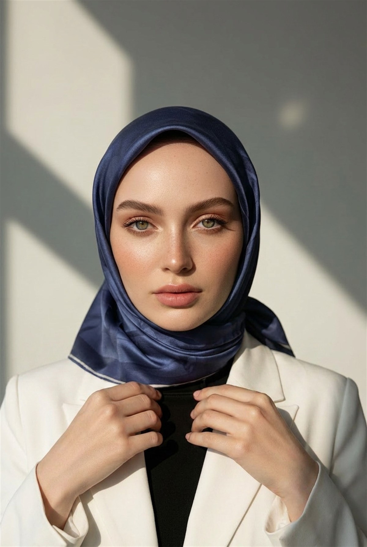 100% Twill İpek Çiçek Desenli Lacivert Renkli 90x90 Dikim Şekli : El Dikişi Eşarp