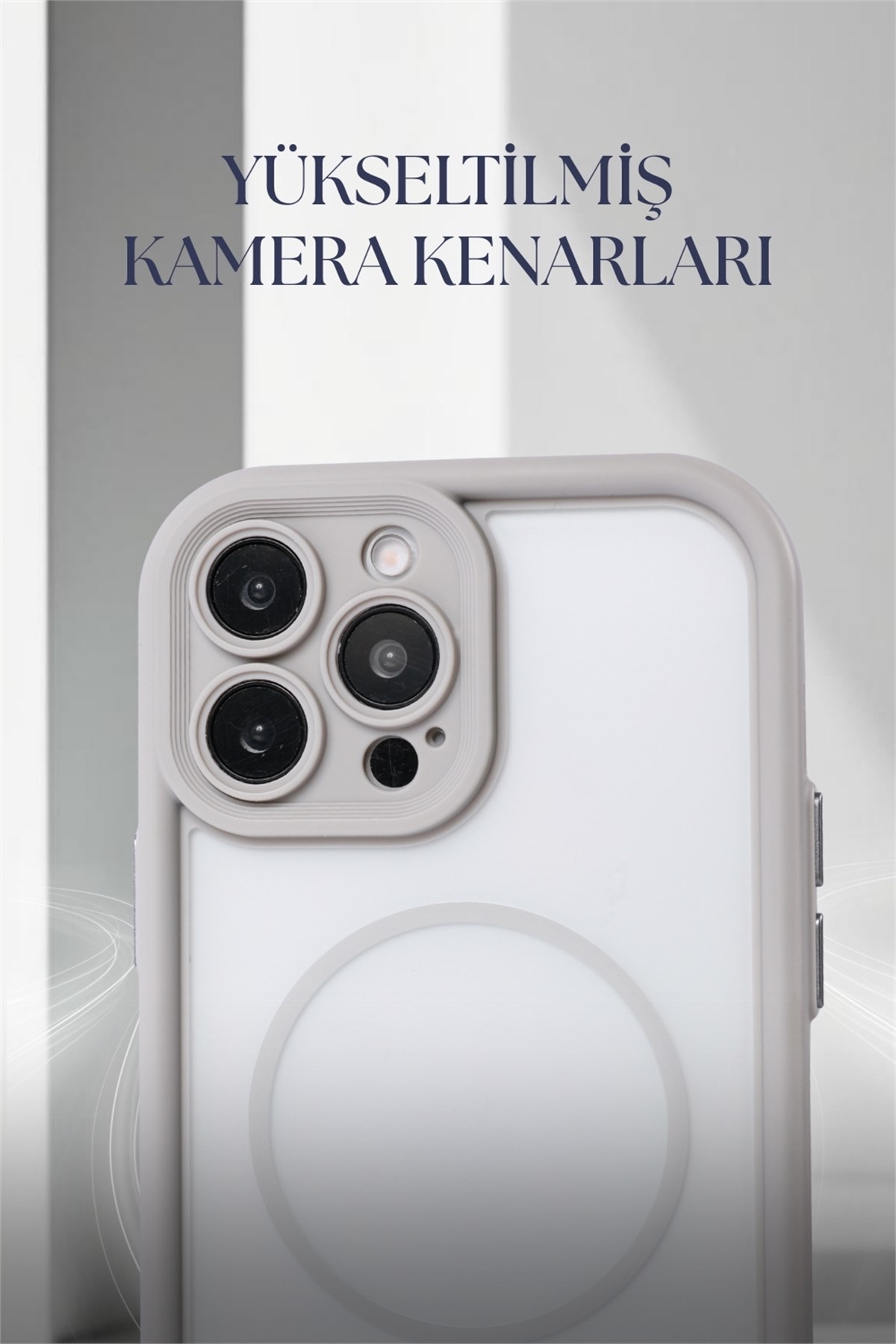 iPhone 13 Pro Max Kılıf – Kamera Korumalı – MagSafe Uyumlu – Gri Renk – Mat Silikon Telefon Kılıfı