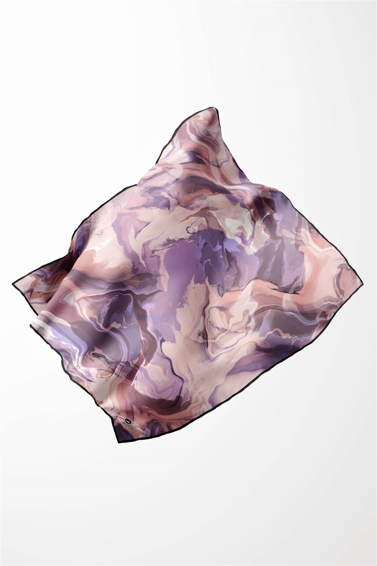 Twill Batik Desenli Lila Renkli 90x90 Eşarp (İpek İçermez) Kenar Dikiş Şekli El Dikişli