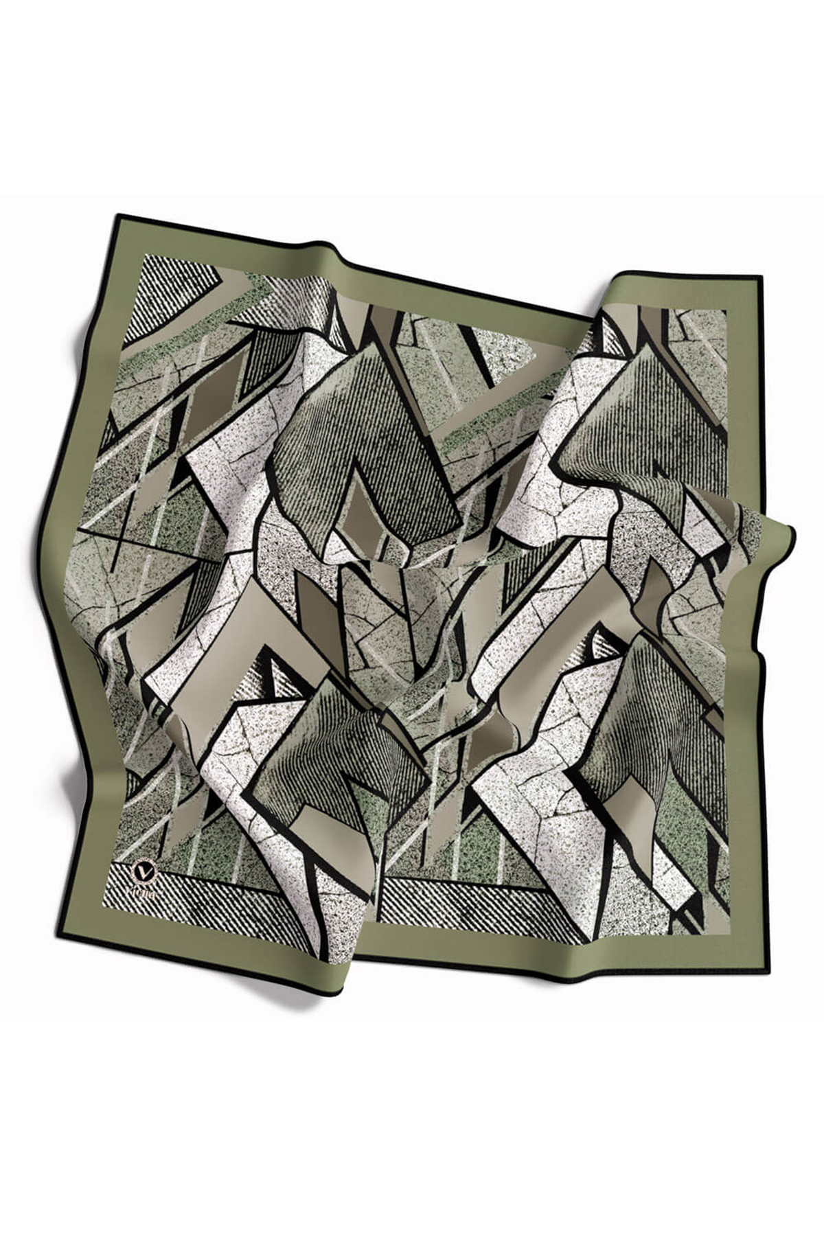Twill Kazayağı Desenli Su Yeşili Renkli 90x90 Eşarp (İpek İçermez) Kenar Dikiş Şekli El Dikişli