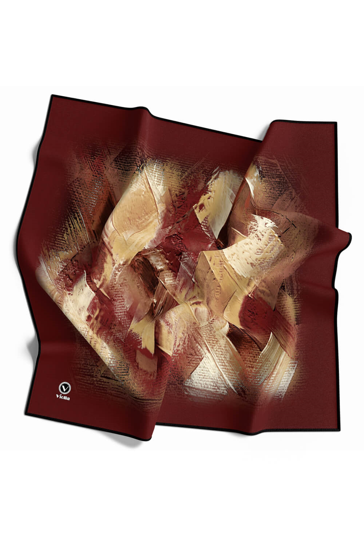 Twill Fırça Efektli Desenli Bordo Renkli 90x90 Eşarp (İpek İçermez) Kenar Dikiş Şekli El Dikişli
