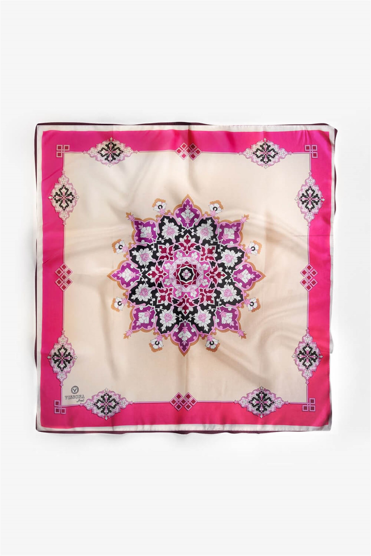 %100 İpek Kadın Desenli Bandana 80x80