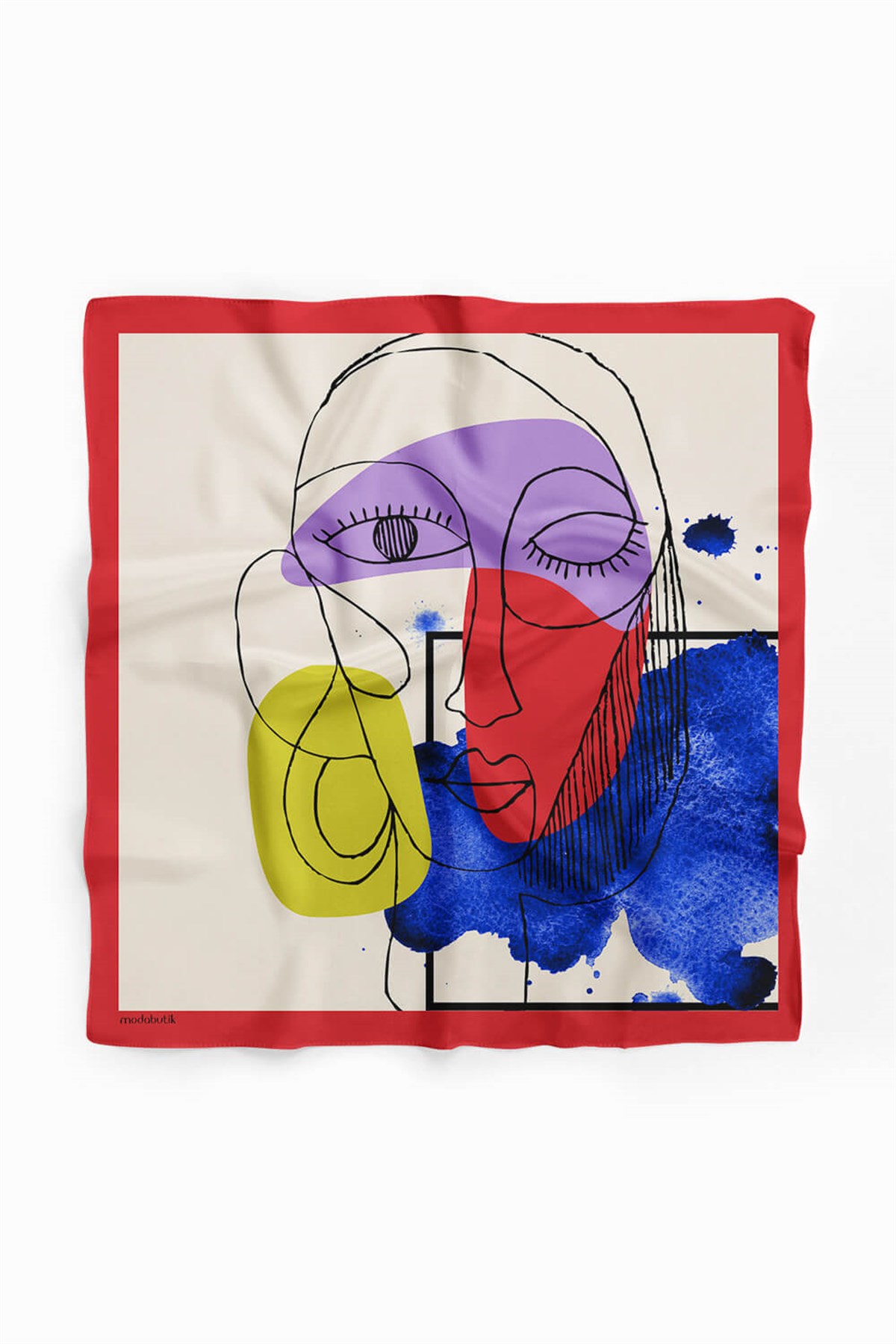 Violla V12 Kadın Portre Desenli Bandana 50x50 Gri Mavi DG0489-22