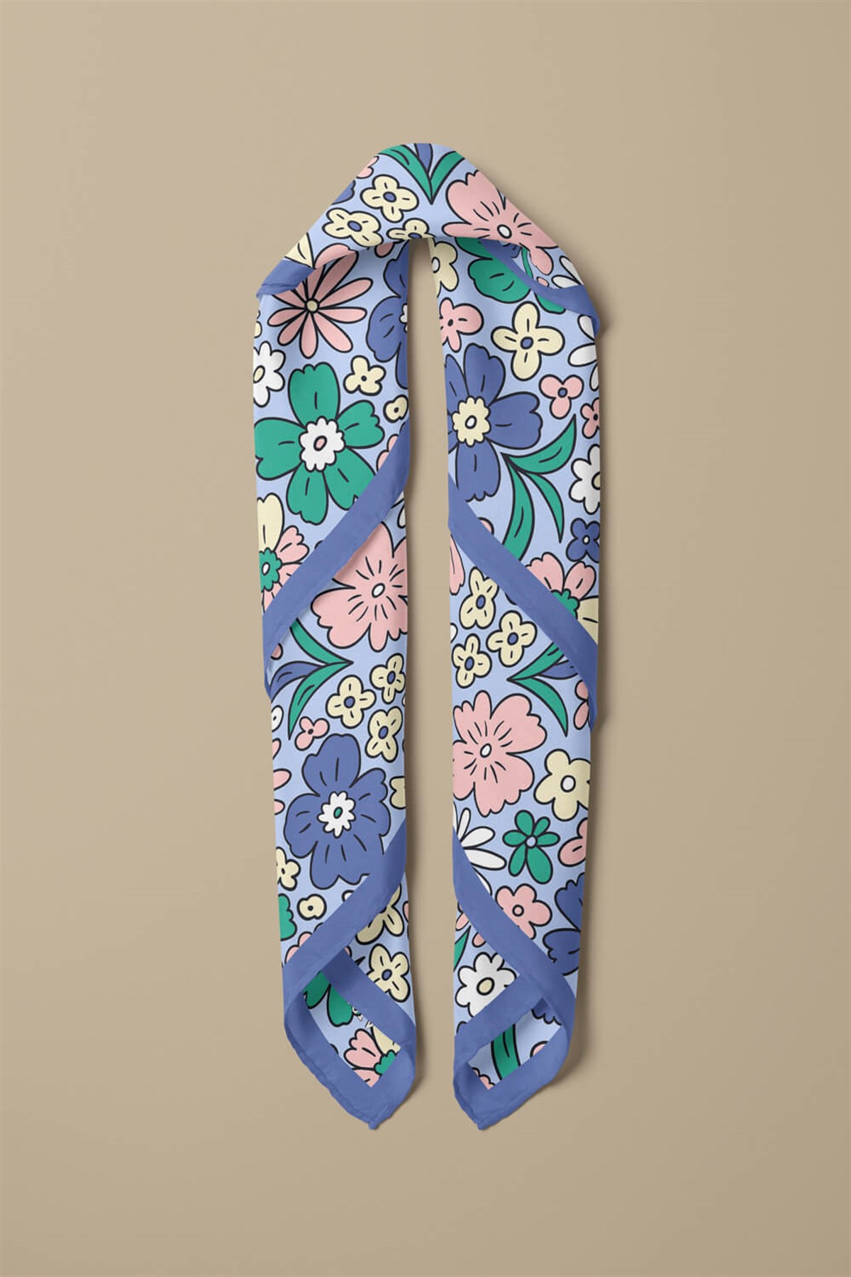 %100 İpek Çiçek Desenli Kadın Bandana