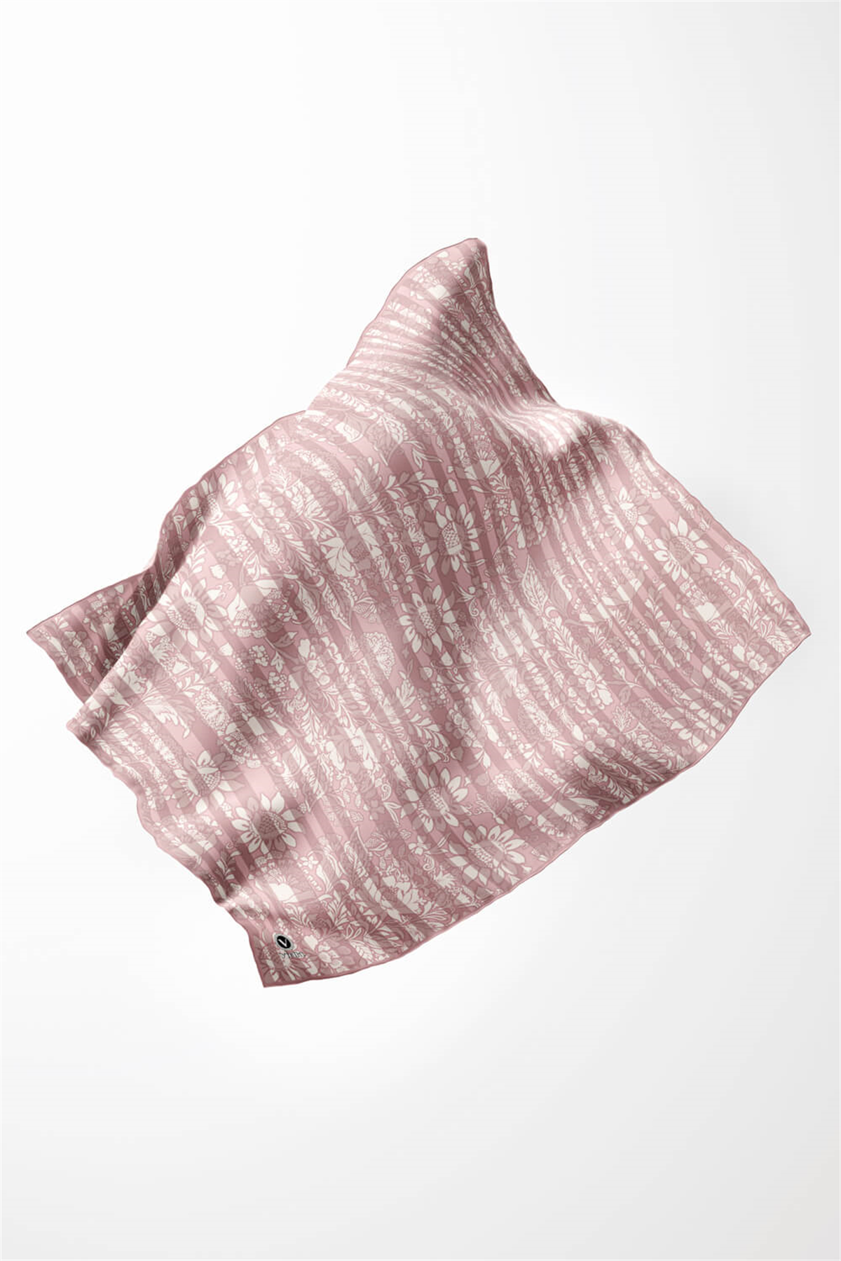 Twill Batik Şal Desenli Pudra Renkli 90x90 Eşarp (İpek İçermez) Kenar Dikiş Şekli El Dikişli