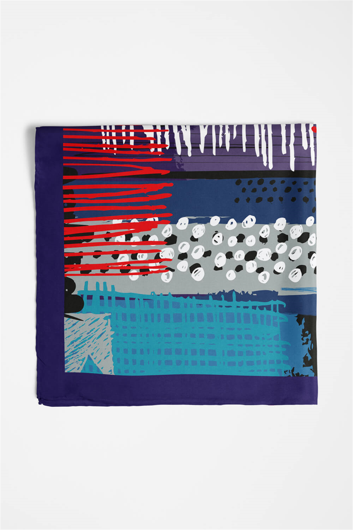 Y18 Kadın Egzotik Desenli Bandana 50x50 Mavi DG0402-22