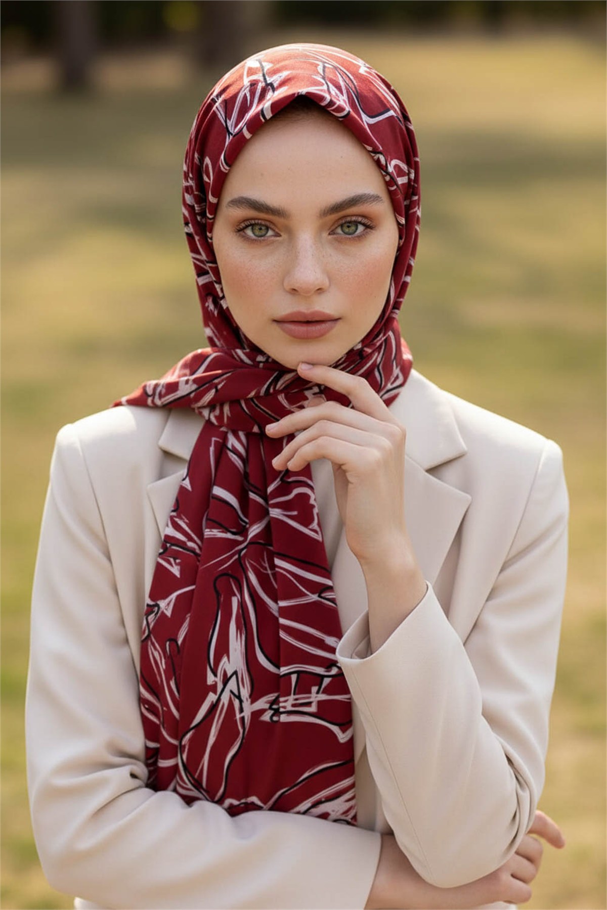 KREP YAPRAK DESENLİ BORDO RENKLİ 75X195 KIRIŞMAZ ŞAL