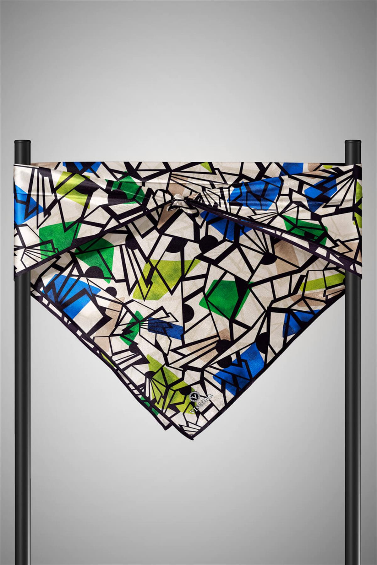 %100 Twill Renkli Petek Desenli Saks - Benetton Yeşili Renkli 90x90 Eşarp Dikim Şekli: El Dikişii